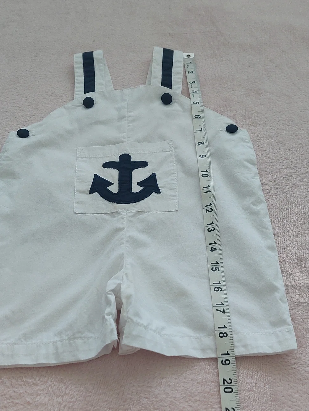 POWELL CRAFT White Nautical Shortalls with Anchor Accent NWOT